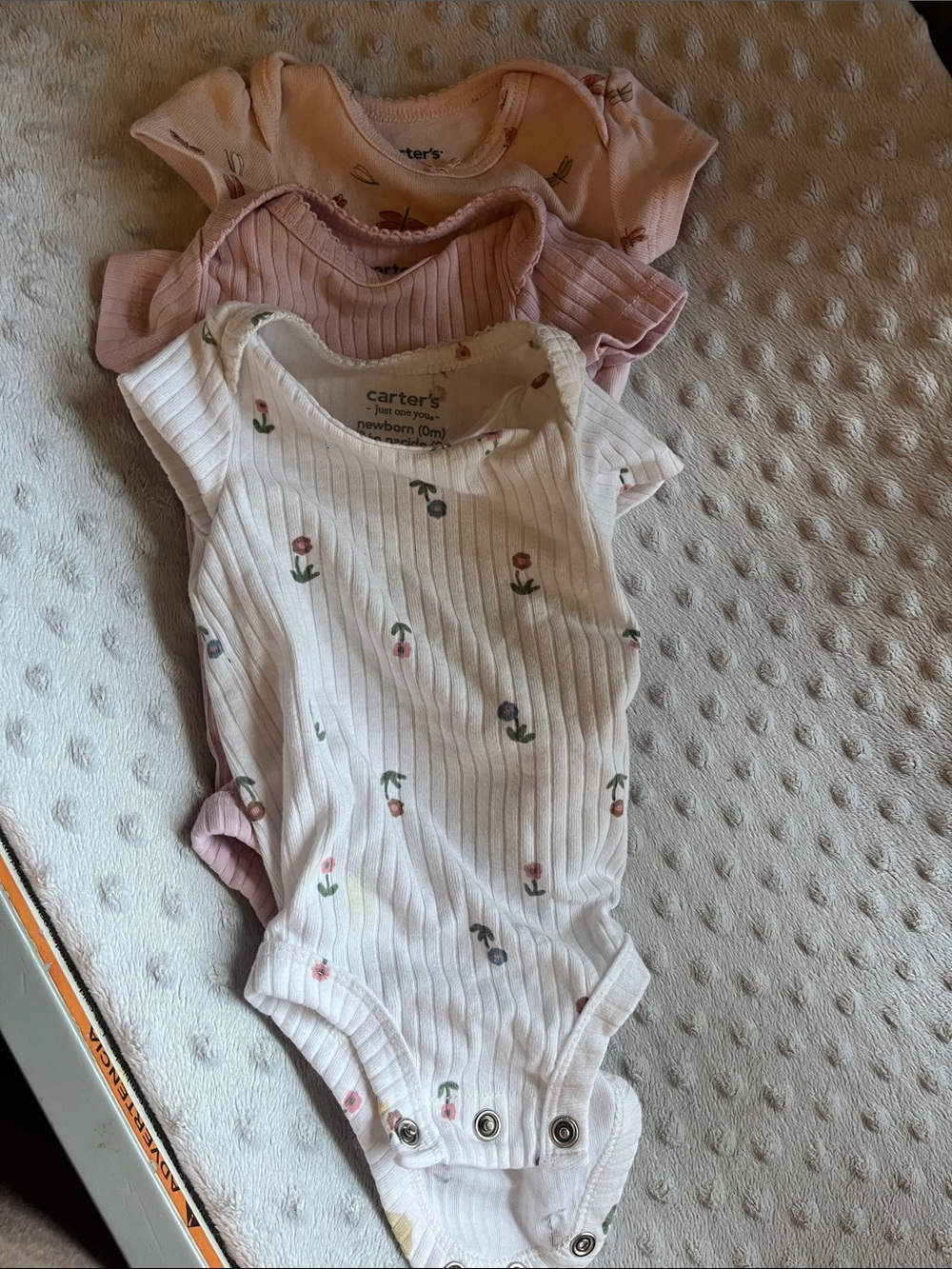Carter's White, Pink & Blush Floral Ribbed Baby One-Piece Set (3-Pack)